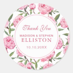Sticker Rond Fleurs d'aquarelle rose Peony MERCI