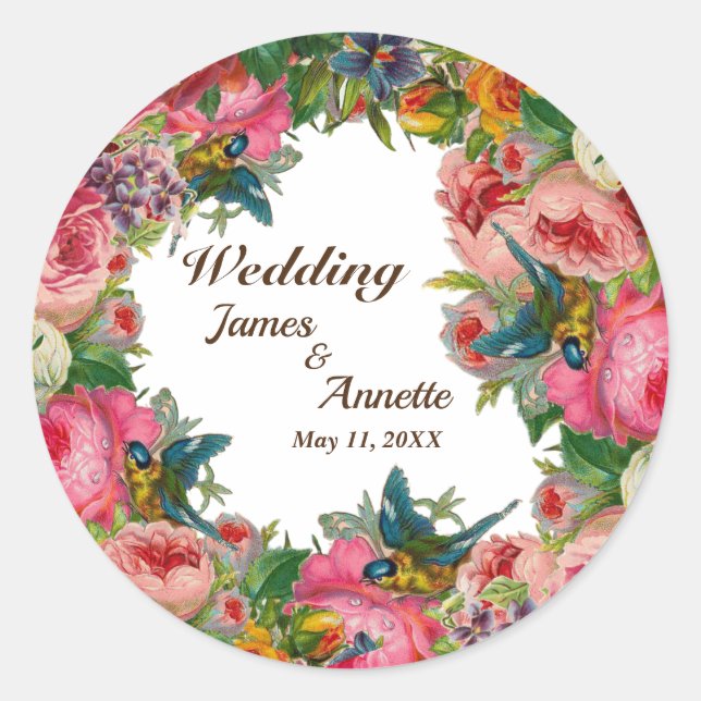 Sticker Rond Fleurs d'aquarelle rose rouge (Devant)