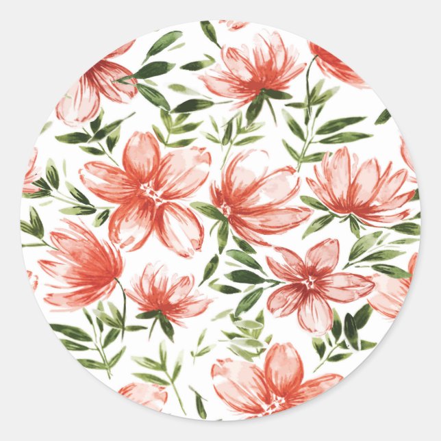 Sticker Rond Fleurs d'aquarelle rouge (Devant)