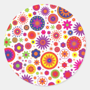 Sticker Rond Fleurs d'arc-en-ciel de hippie