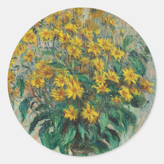 Sticker Rond Fleurs d'artichauts de Jérusalem par Claude Monet (Devant)