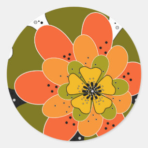 Sticker Rond Fleurs d'automne, automne, fleur, projecteur d'ill