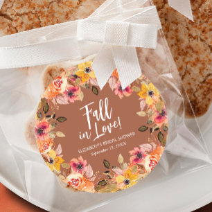 Sticker Rond Fleurs d'Automne Bridal Shower Terracotta