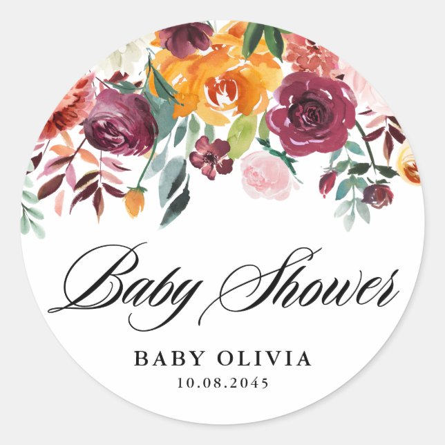 Sticker Rond Fleurs d'automne Garland Baby shower d'automne (Devant)