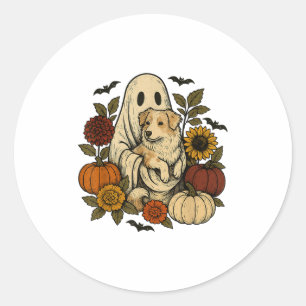 Sticker Rond Fleurs d'automne vintages de chien australien fant