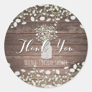 Sticker Rond Fleurs de Baby's Breath Bois Rustique Faveur de Re