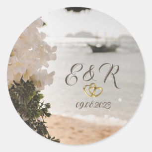 Sticker Rond Fleurs de bateau à voile plage