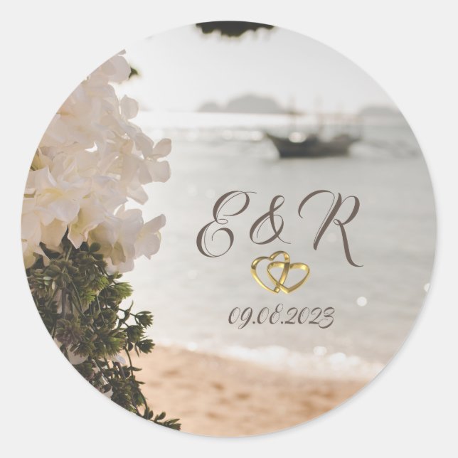 Sticker Rond Fleurs de bateau à voile plage  (Devant)