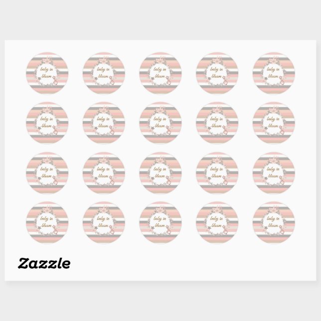 Sticker Rond Fleurs de bébé en rose et gris (Feuille)