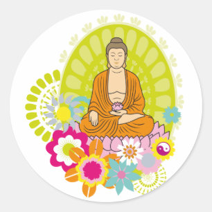 Sticker Rond Fleurs de Bouddha au printemps