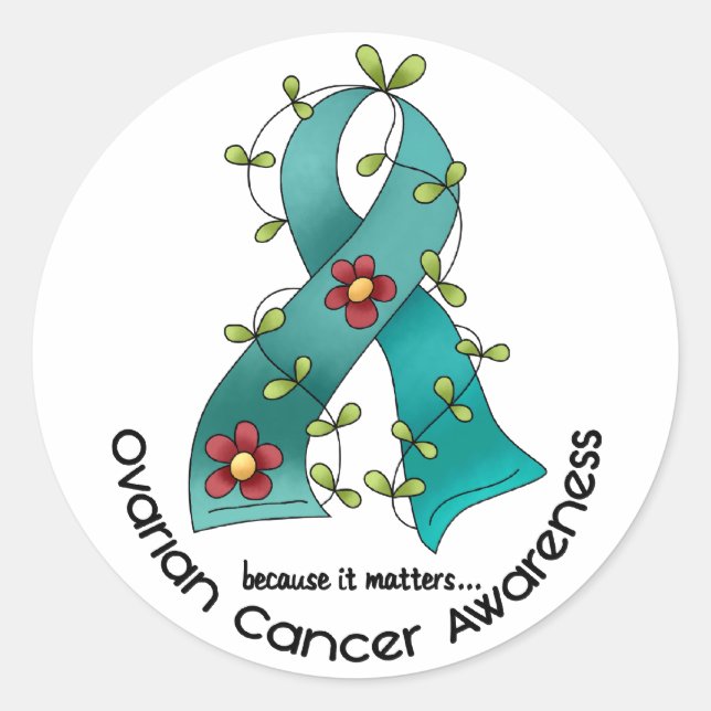 Sticker Rond FLEURS DE Cancer Ovarien RIBBON 1 (Devant)