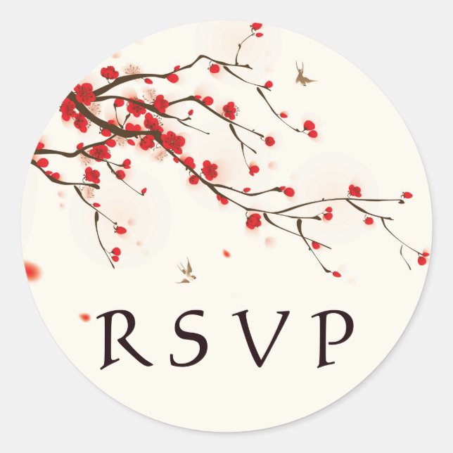 Sticker Rond Fleurs de cerisier Aquarelle Mariage floral RSVP (Devant)