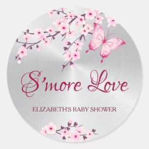 Sticker Rond Fleurs de cerisier Papillon S'more Amour
