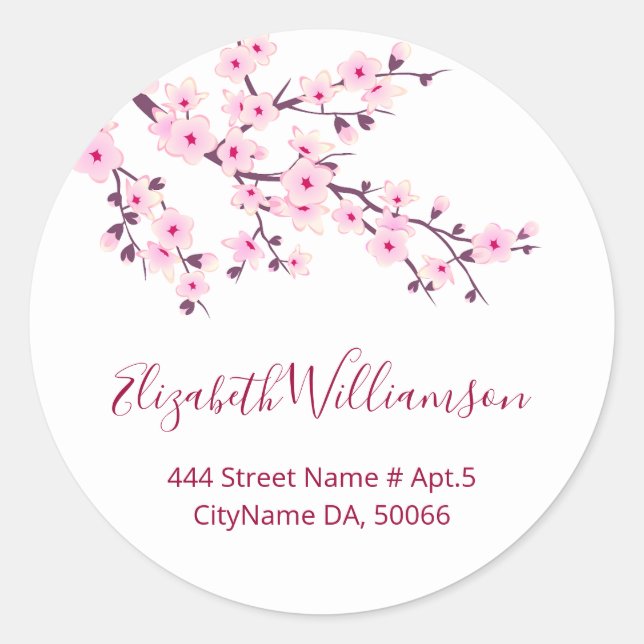 Sticker Rond Fleurs de cerisier rose blanc (Devant)