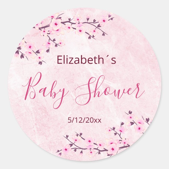 Sticker Rond Fleurs de cerisier rose fille Baby shower classiqu (Devant)