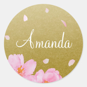 Sticker Rond Fleurs de cerisier roses de Sakura sur le nom de