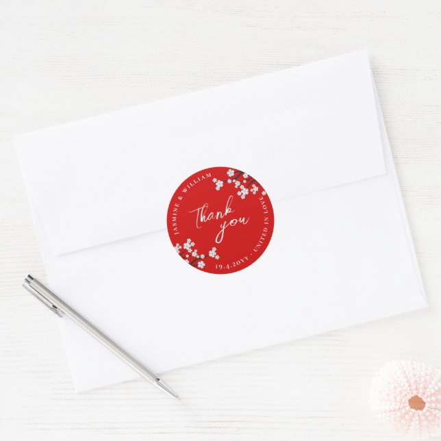 Sticker Rond Fleurs de cerisier Sakura Zen blanc Mariage asiati (Enveloppe)