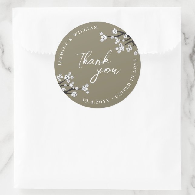 Sticker Rond Fleurs de cerisier Sakura Zen blanc Mariage asiati (Sac)