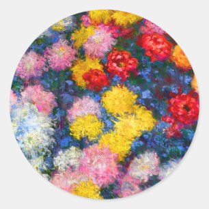 Sticker Rond Fleurs de chrysanthème en beaux-arts de Monet de