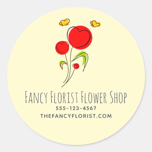 Sticker Rond Fleurs de Coeur Rouge mignonne Illustration Busine (Devant)