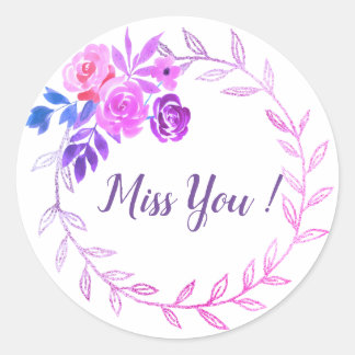 Sticker Rond Fleurs de couleur d'eau cadre
