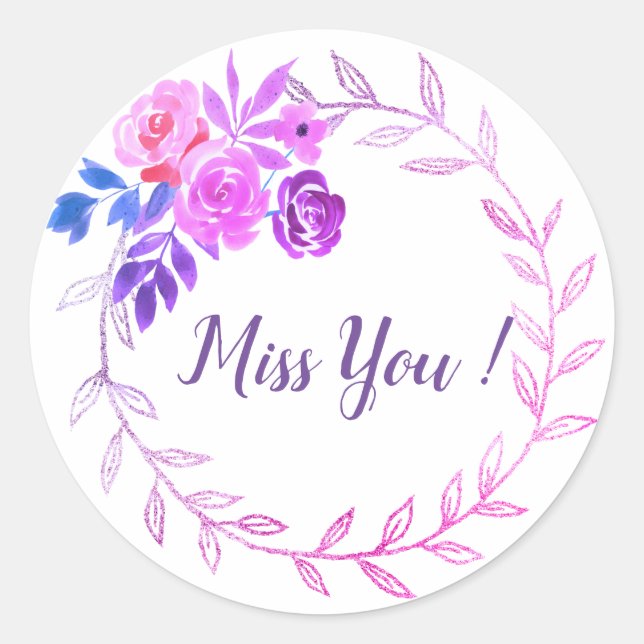 Sticker Rond Fleurs de couleur d'eau cadre (Devant)