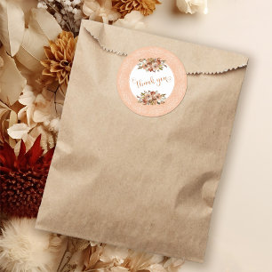 Sticker Rond Fleurs de couleur pêche aquarelle Merci