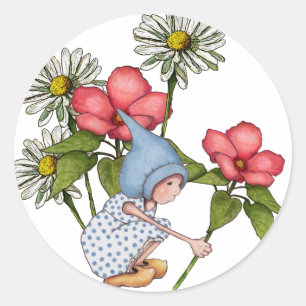 Sticker Rond Fleurs de cueillette, Fanstasy Art