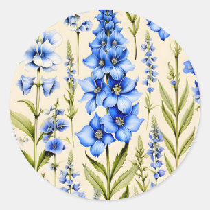 Sticker Rond Fleurs de Delphinium Bleu Botanique