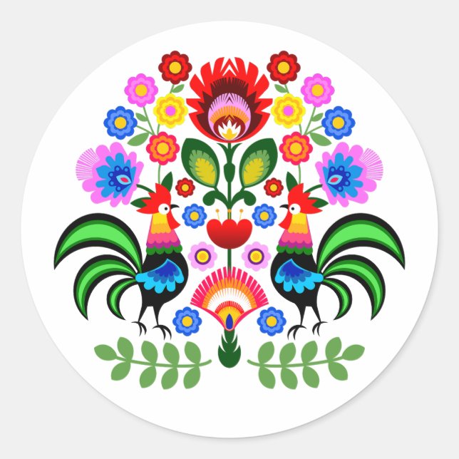 Sticker Rond fleurs de design polonais (Devant)