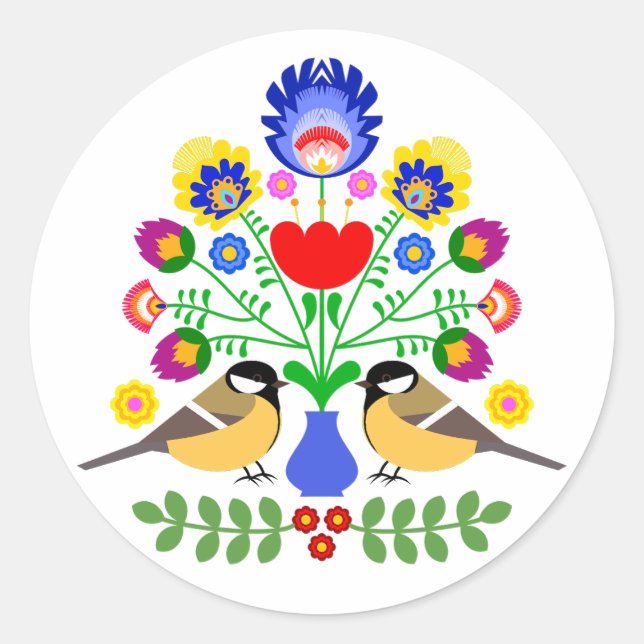 Sticker Rond fleurs de design polonais (Devant)