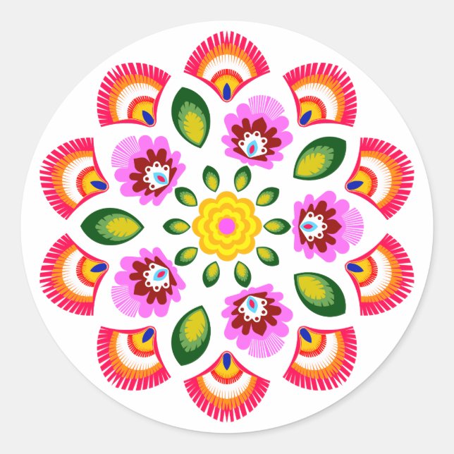 Sticker Rond fleurs de design polonais (Devant)