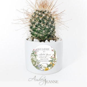 Sticker Rond Fleurs de Fleur Sauvage Aquarelle Bienvenue à la B