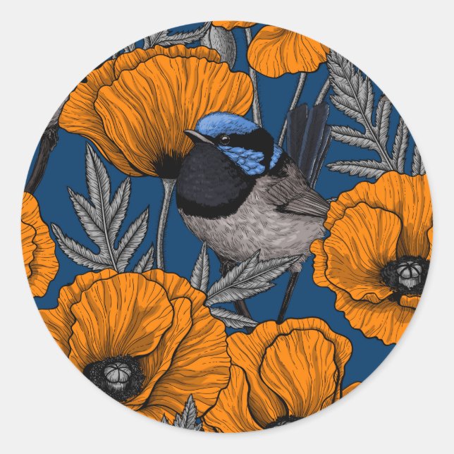 Sticker Rond Fleurs de fleurs et fleurs de pavot orange (Devant)