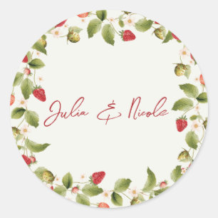 Sticker Rond Fleurs de fraises rouges sucrées Mariage