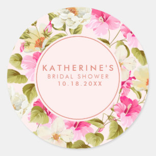 Sticker Rond Fleurs de jardin florales rose blush Fête de maria