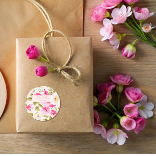 Sticker Rond Fleurs de jardin florales rose saumon Enterrement