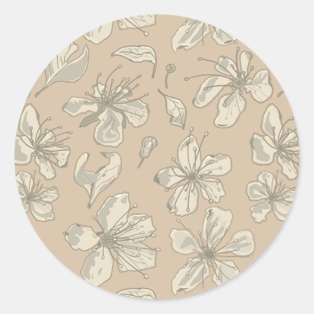 Sticker Rond Fleurs de Jeu sur beige clair - motif sans couture (Devant)
