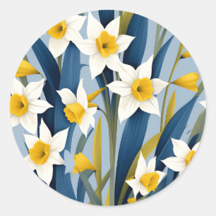 Sticker Rond Fleurs de jonquilles contemporaines