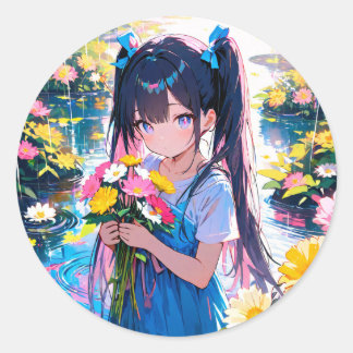 Sticker Rond Fleurs de la pluie