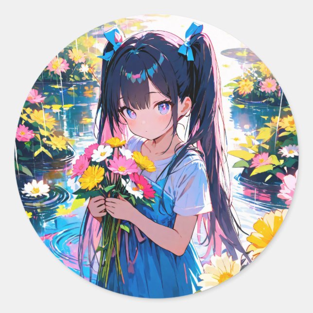 Sticker Rond Fleurs de la pluie (Devant)