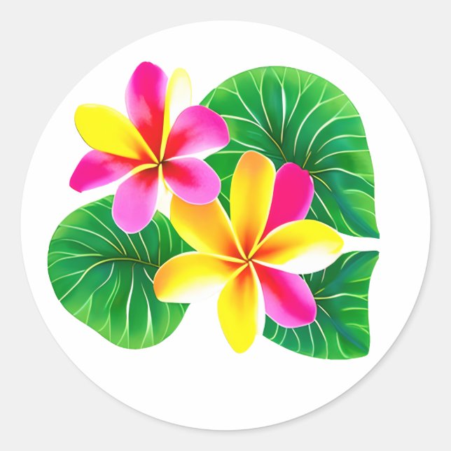 Sticker Rond Fleurs de la Plumeria tropicale (Devant)