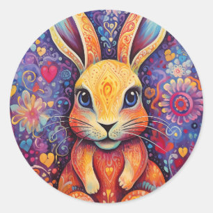 Sticker Rond Fleurs de Lapin de la Saint-Valentin cœurs violet