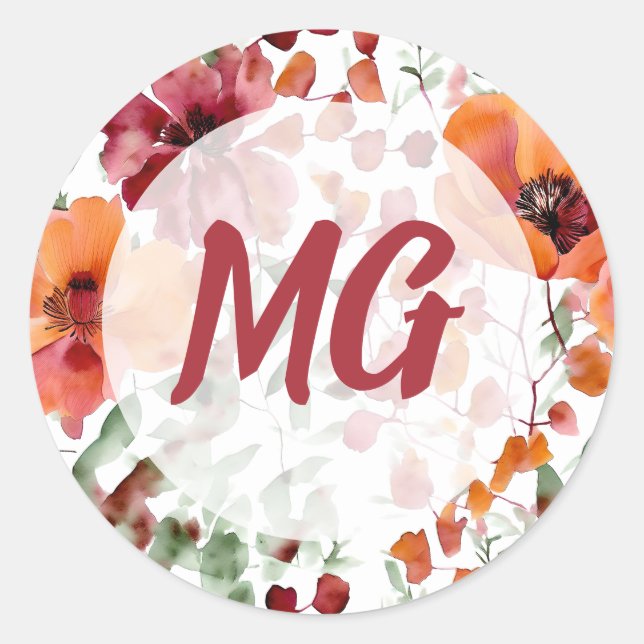 Sticker Rond Fleurs de l'automne à monogramme  (Devant)