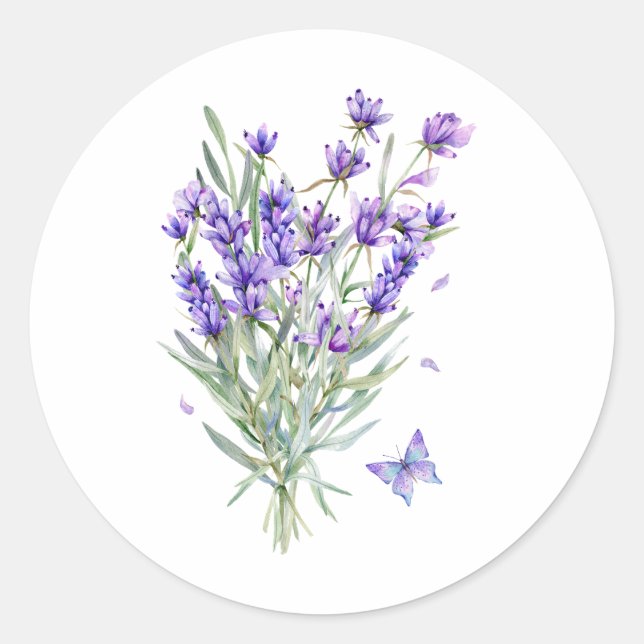 Sticker Rond Fleurs de lavande aquarelle (Devant)