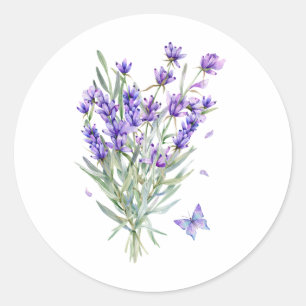 Sticker Rond Fleurs de lavande aquarelle