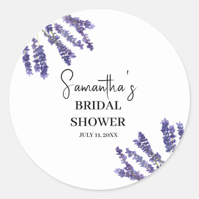 Sticker Rond Fleurs de lavande Aquarelle violette Baby Shower d (Devant)