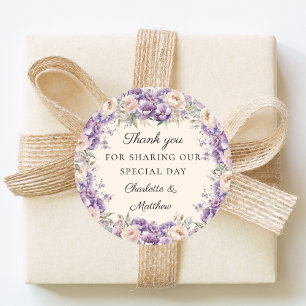 Sticker Rond Fleurs de lavande crème champagne mariage merci