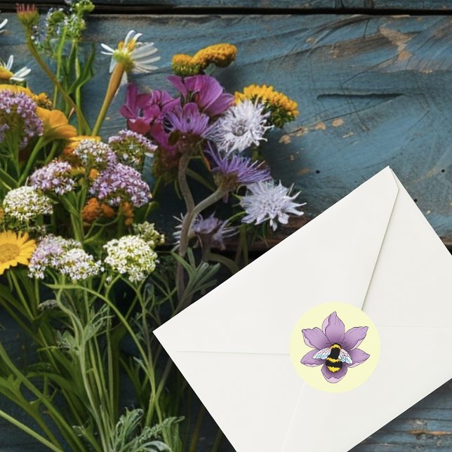 Sticker Rond Fleurs de lavande de bourdon Jaune (Créateur téléchargé)