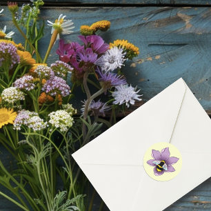 Sticker Rond Fleurs de lavande de bourdon Jaune